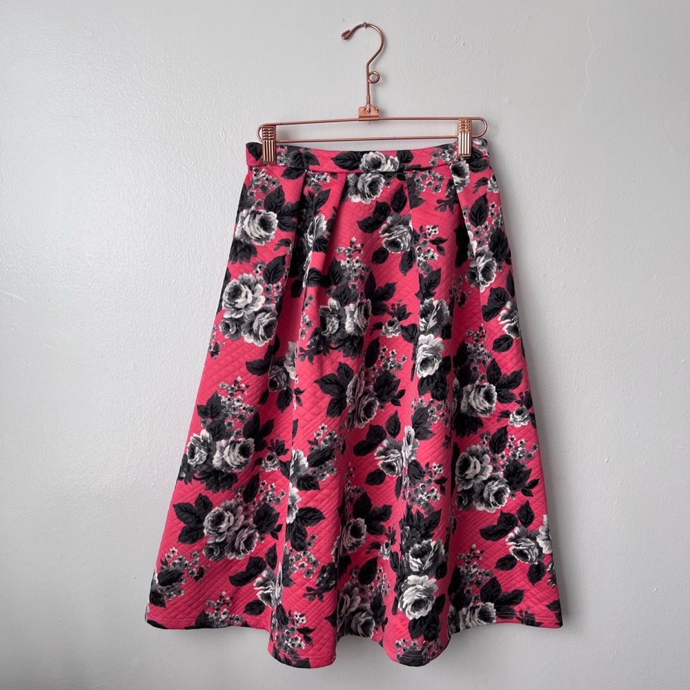 ASOS floral print pink and grey skirt. Fit and flare style. Size 4. EUC!